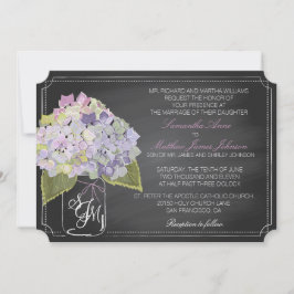 Lavender Hydrangeas Chalkboard Rustic Bröllop Inbjudningar