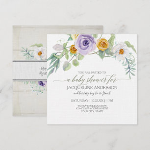 Lavender i Amber Ro Blommigt Wood Baby Shower Girl Inbjudningar