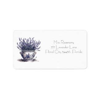 Lavender i Delft Blue Adressetikett