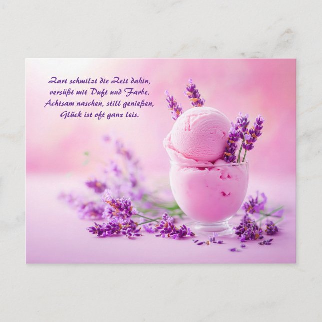 Lavender Ice Cream med Blommar på Rosa Helg Vykort (Framsida)