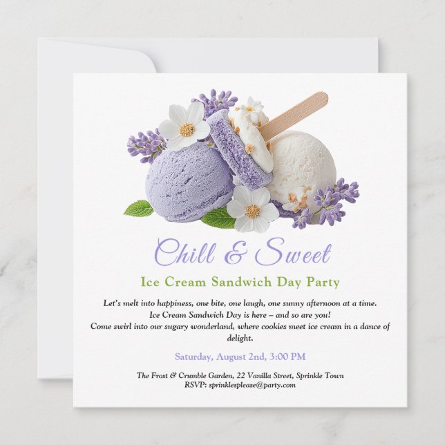Lavender Ice Cream Sandwich Day Watercolor Inbjudningar (Framsida)