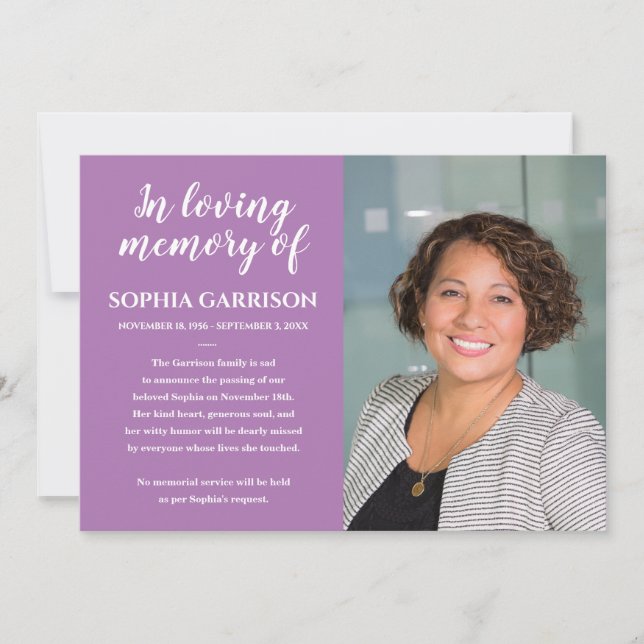 Lavender in Loving Memory Photo Dödsmeddelande Inbjudningar (Framsida)