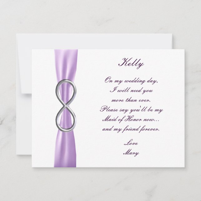 Lavender Infinity Bröllop Maid of honor Card Inbjudningar (Framsida)