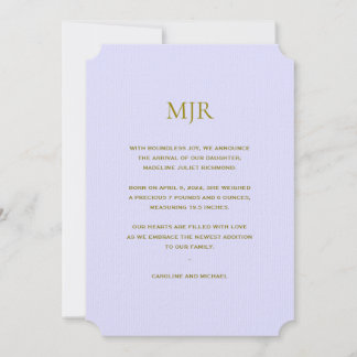 Lavender Initialer Girl Birth Meddelande