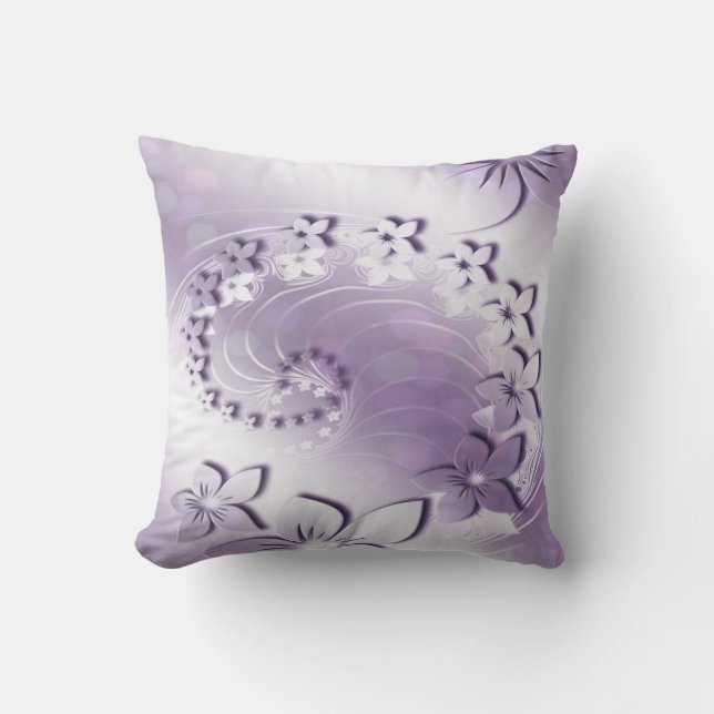 Lavender Iridescent Blommigt Swirl Kudde (Framsida)