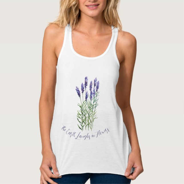 Lavender, Jorden skrattar i blommorna T-Shirt Linne Med Racerback (Framsida)