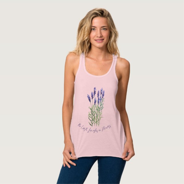 Lavender, Jorden skrattar i blommorna T-Shirt Tank Linne Med Racerback (Hel framsida)