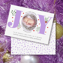 Lavender Joy Första julfoto baby Meddelande