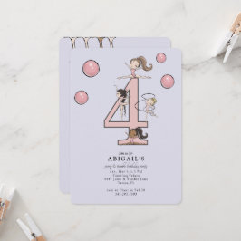 Lavender Jump & Tumble Gymnastics 4th Birthday Inbjudningar