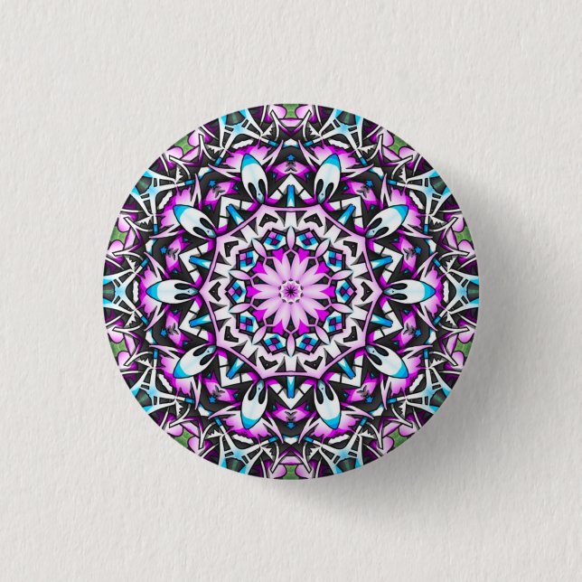 Lavender Kaleidoscope Mandala Button Knapp (Framsida)