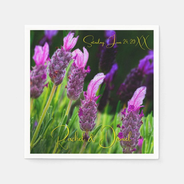 Lavender, Kärlek & Devotion Gult, Bröllop Napkins Pappersservett (Framsidan)