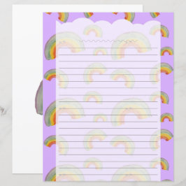 Lavender Kawaii Rainbow Stationery Paper