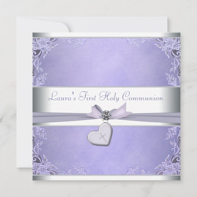 Lavender Kor Girls Lila First Communion Inbjudningar (Framsida)