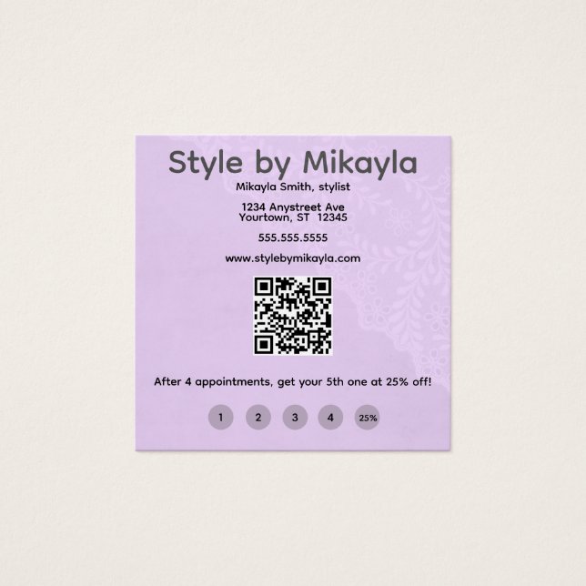 Lavender Lace Beautician Customer Rewards Card Fyrkantigt Visitkort (Framsida)