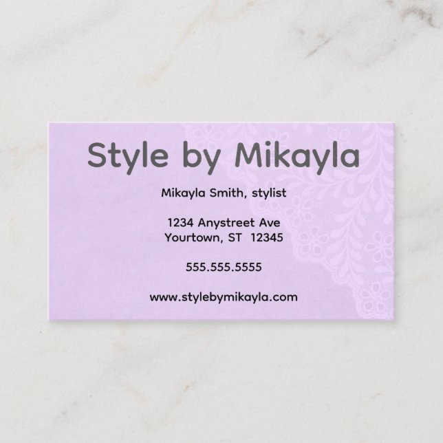 Lavender Lace Beautician Stylist Event Planner Visitkort (Framsida)