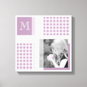Lavender Lägg till ditt foto Gingham Modern Monogr Canvastryck