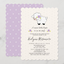 Lavender Lamb Baby Shower-inbjudningar