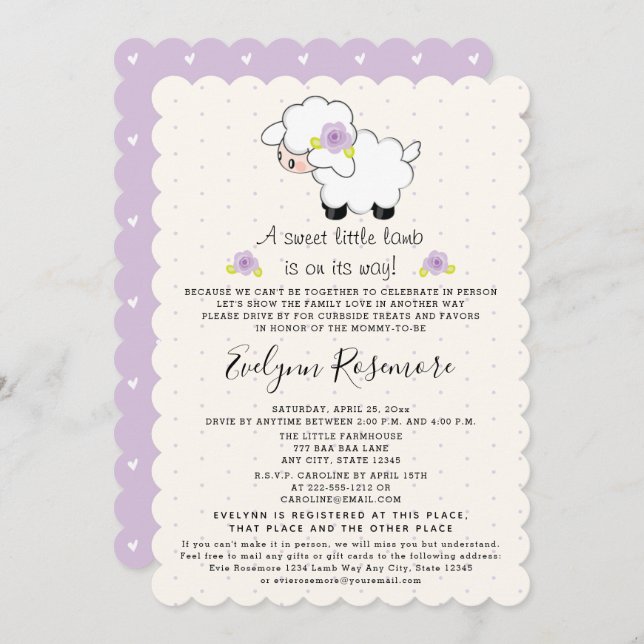 Lavender Lamb Drive by Baby Shower-inbjudningar (Fram/baksida)