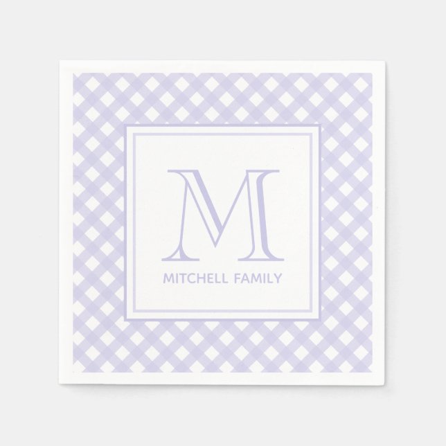 Lavender Land Stil Gingham Mönster Monogram Pappersservett (Framsidan)