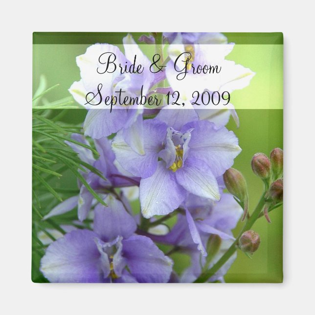 Lavender Larkspur Bröllop Magnet (Framsidan)