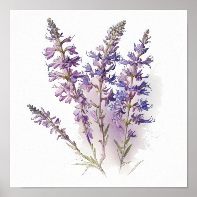 Lavender Larkspur Flower Art Print Poster (Framsidan)