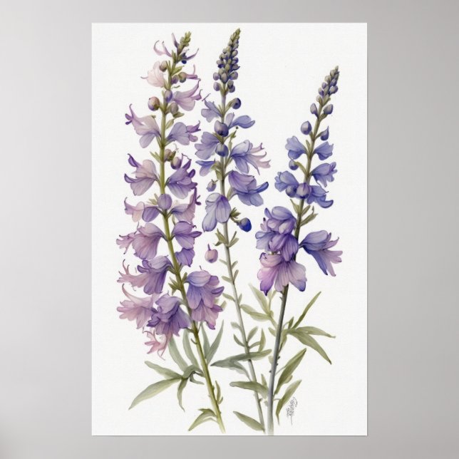 Lavender Larkspur Flower Art Print Poster (Framsidan)