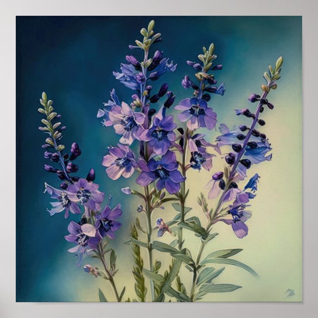 Lavender Larkspur Flower Art Print Poster (Framsidan)
