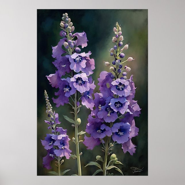 Lavender Larkspur Flower Art Print Poster (Framsidan)