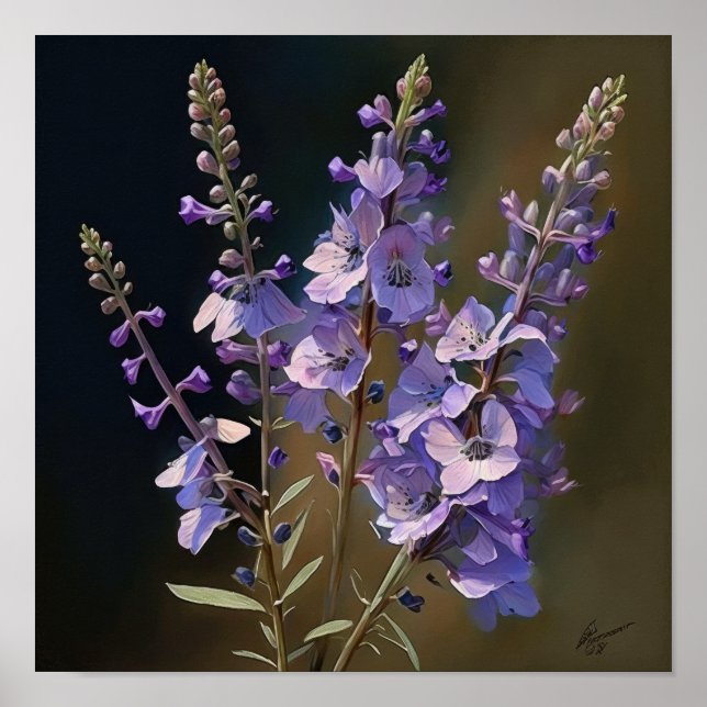 Lavender Larkspur Flower Art Print Poster (Framsidan)