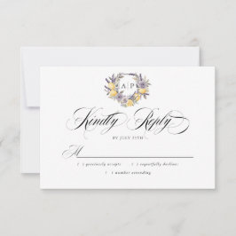 Lavender Lemon Monogram Blommigt Vapensköld Bröllo OSA Kort