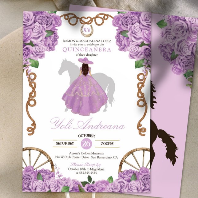 Lavender Light Lila Charra Quinceanera Inbjudningar (Skapare uppladdad)
