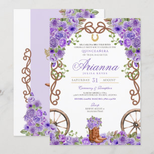 Lavender Light Lila Western Charra Quinceañera Inbjudningar