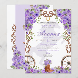 Lavender Light Lila Western Charro Quinceañera Inbjudningar