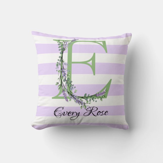 Lavender light lila white strimmor monogram kudde (Framsida)