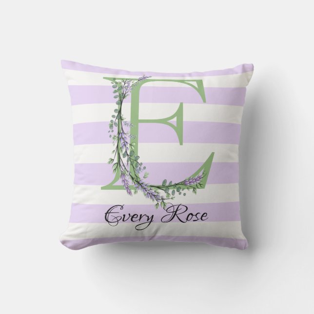 Lavender light lila white strimmor monogram kudde (Framsida)