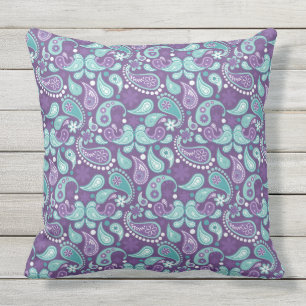 Lavender, Lila, Aqua Mix, Match Blommigt Paisley Kudde