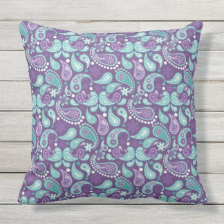Lavender, Lila, Aqua Mix, Match Blommigt Paisley Kudde