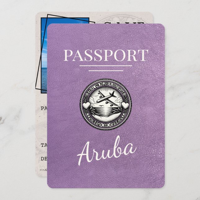 Lavender Lila Aruba Passport Spara datum Spara Datumet (Fram/baksida)
