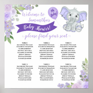 Lavender Lila Baby Shower 6 Bord sittdiagram Poster