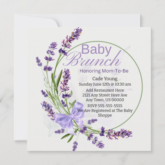 Lavender/Lila Baby Shower/Baby Brunch-inbjudan Inbjudningar (Framsida)