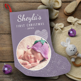 Lavender Lila Baby's First jul Heart Photo Liten Julstrumpa