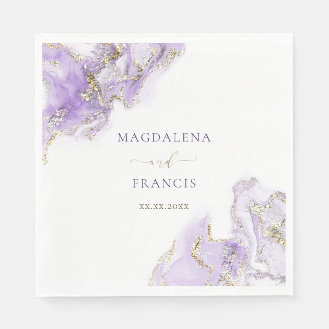 lavender lila bläck marble bröllop pappersservett (Framsidan)