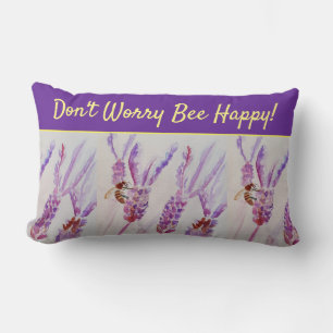 Lavender Lila Blommigt Art Bee Bee Lycklig C Lumbarkudde