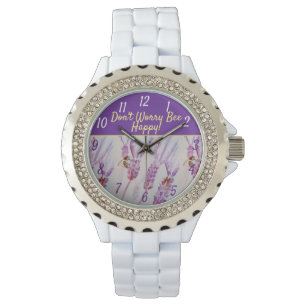 Lavender Lila Blommigt Art Oroa inte Bee Lycklig Armbandsur