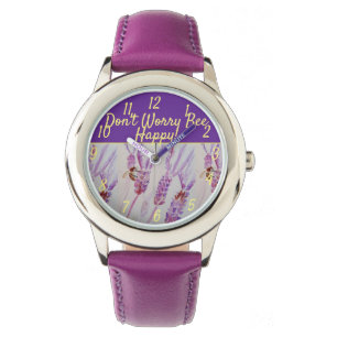 Lavender Lila Blommigt Art Oroa inte Bee Lycklig Armbandsur