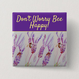 Lavender Lila Blommigt Art Oroa inte Bee Lycklig Knapp