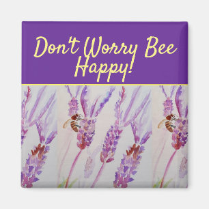 Lavender Lila Blommigt Art Oroa inte Bee Lycklig Magnet