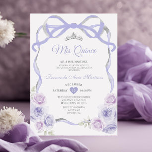 Lavender Lila Blommigt Bow Ram Silver Mis Quince Inbjudningar
