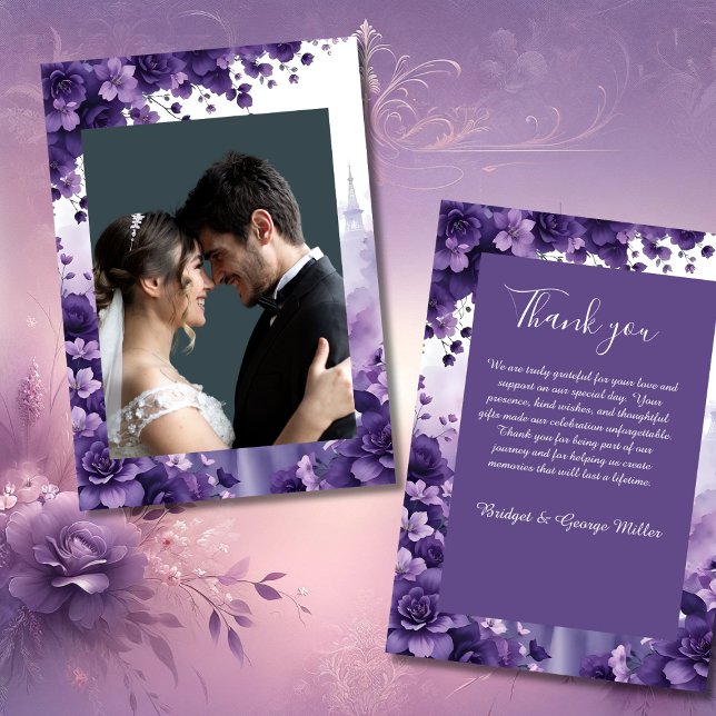 Lavender & Lila Blommigt Bröllop med Paris Eiffel Tack Kort (Skapare uppladdad)