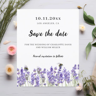 Lavender lila blommigt bröllop spara datum flygblad